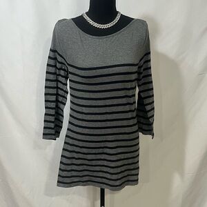 Old Navy Gray and Black Striped Long Sleeve Dress